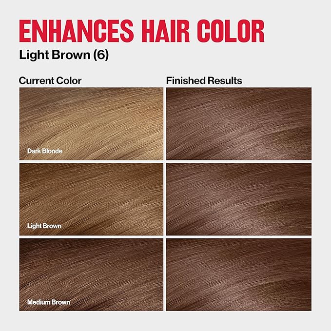 Revlon ColorSilk Tone + Gloss + Care Demi Permanent Hair Color, Dye Kit with Leave-In Scalp and Haircare Serum, 2x Shinier, 4x Stronger, 6 Light Brown, 4.5 fl oz
