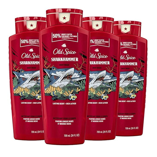 Old Spice Cleansing Body Wash for Men, 3X Defense, 24/7 Shower Fresh with Lasting Scent, 2-in-1 Body & Face Wash, Sharkhammer Scent, 24 oz (Pack of 4)