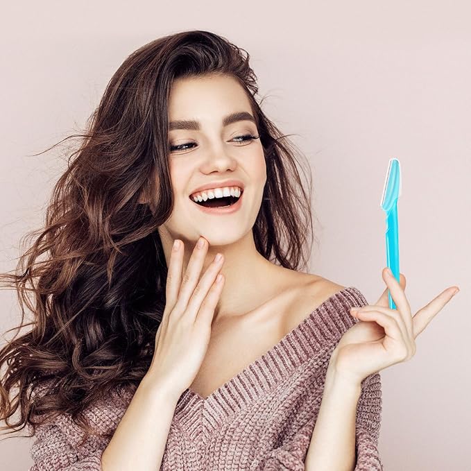 12 Pcs Eyebrow Razors, Face Razors Multipurpose, Exfoliating Dermaplaning Tools, Eyebrow Trimmers Shaver with Safety Cover, Facial Hair Removal for Women Men Body Use (Blue)