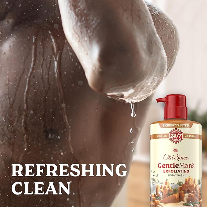 Old Spice GentleMan's Exfoliating & Moisturizing Body Wash for Men, 24/7 Shower Fresh with Long Lasting Scent, Renewing Vitamin B3 Blend, Brown Sugar + Cocoa Butter Scent, 26 oz