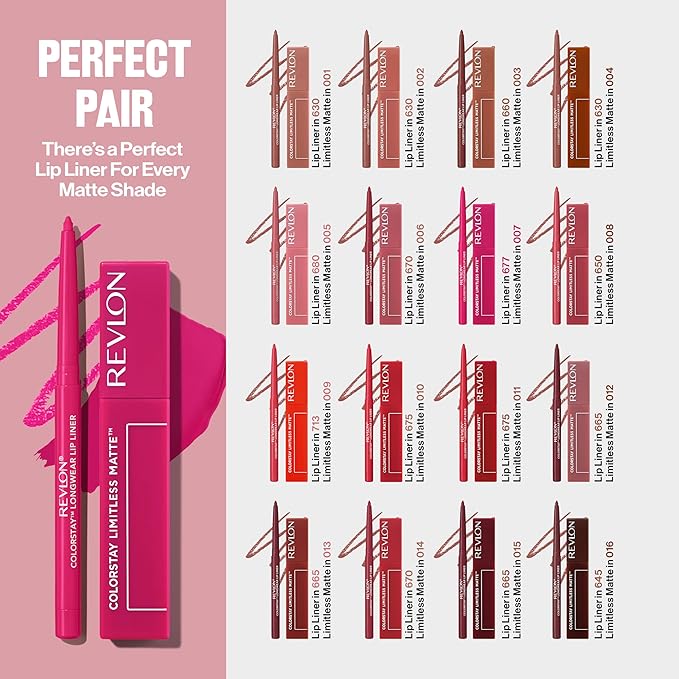 Revlon ColorStay Limitless Matte Liquid Lipstick, Vegan Formula, No-Budge, Longwear Lip Color, Long Lasting, Lightweight/Comfortable, Waterproof, 006 Manifest, 0.17 fl oz