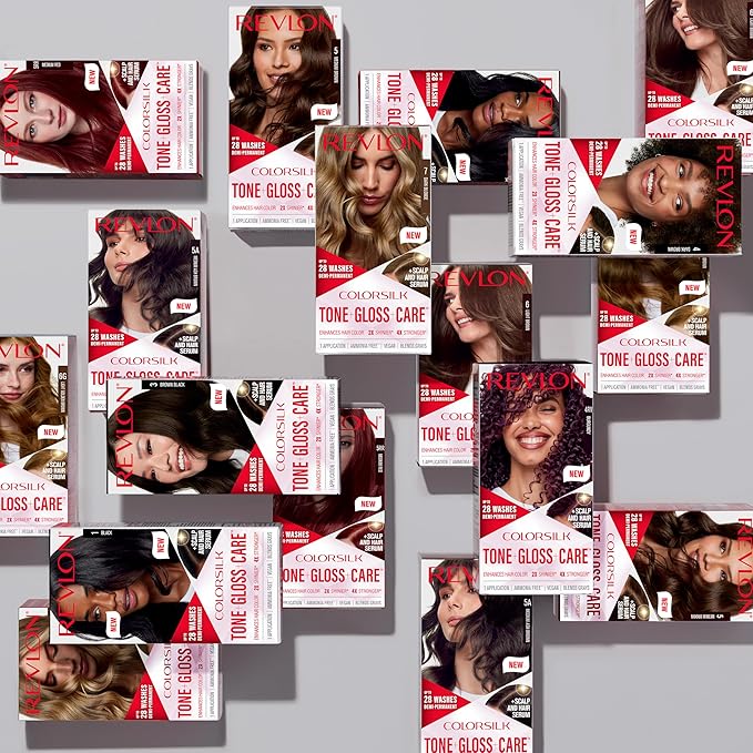 Revlon ColorSilk Tone + Gloss + Care Demi Permanent Hair Color, Dye Kit with Leave-In Scalp and Haircare Serum, 2x Shinier, 4x Stronger, 1 Black, 4.5 fl oz