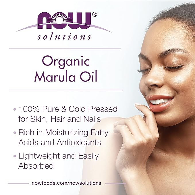 NOW Foods Solutions, Organic Marula Oil, Skin Hydrating and Nourishing, 100% Pure, 1-Ounce