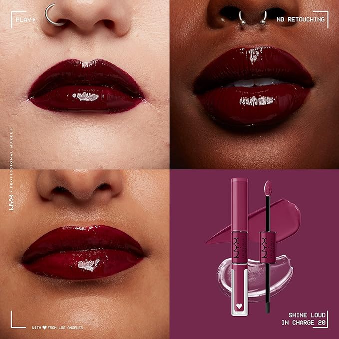 NYX PROFESSIONAL MAKEUP Shine Loud, Long-Lasting Liquid Lipstick with Clear Lip Gloss - In Charge (Perfect Berry)