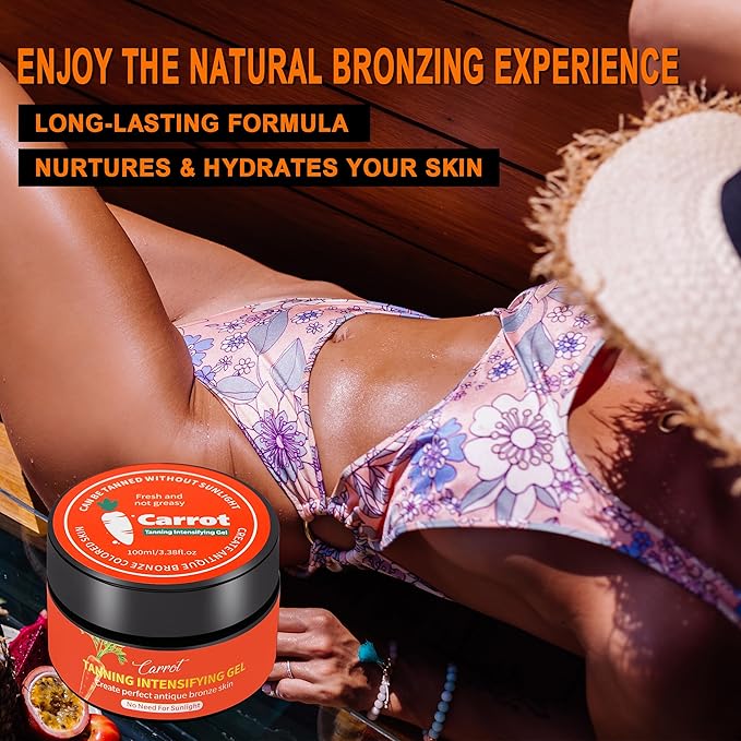 100ml Carrot Tanning Intensifying Gel, 3.38 fl.oz Intensive Tanning Gel, Tanning Bed Lotion Accelerator for Outdoor Sun, Women Natural Moisturizing Tanning Cream, Men Fast Bronzing Butter Tanning Oil