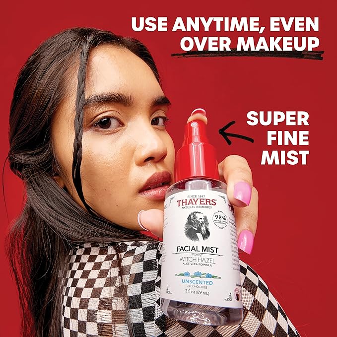 Thayers Alcohol-Free Witch Hazel Facial Mist Toner with Aloe Vera, Unscented, Soothing and Hydrating, for All Skin Types, Trial Size, 3 oz