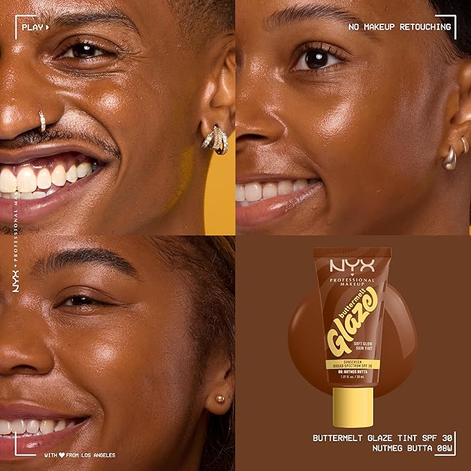 NYX PROFESSIONAL MAKEUP Buttermelt Glaze Soft Glow Skin Tint + SPF 30, Up To 12HR Wear, 08 Nutmeg Butta