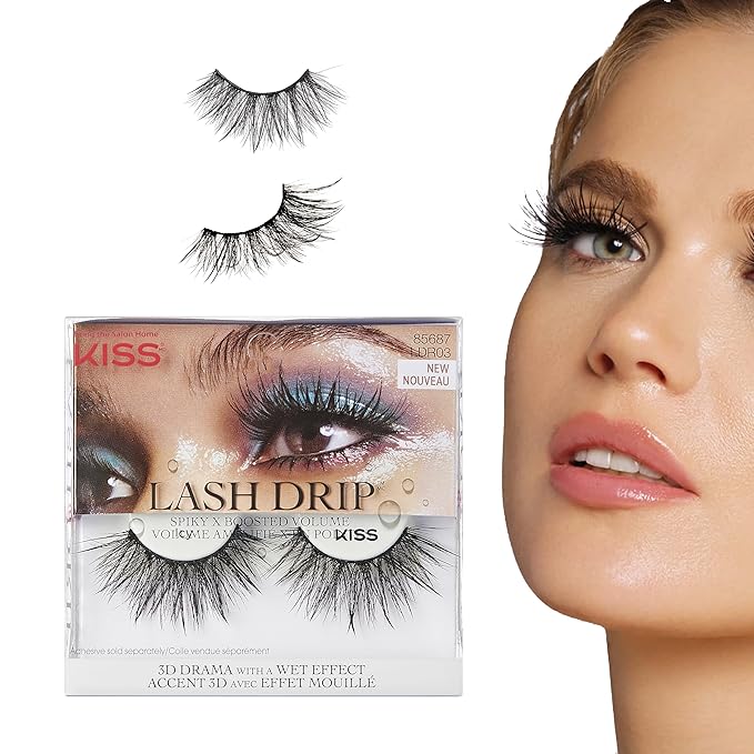 KISS Halloween Lash Drip False Eyelashes, Spiky X Boosted Volume, Unique Wet Look Hydrated Effect, Multi-Length Rewearable Fake Eyelashes, Wispy Crisscross Lash Pattern, Style ‘Icy’, 1 Pair, Packaging May Vary
