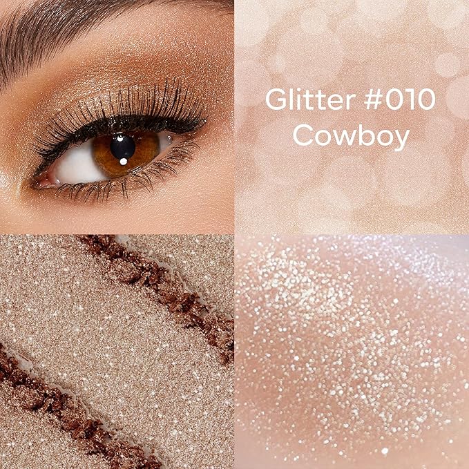 KYDA Single Glitter Eyeshadow, Champagne Pearl Glow Eyeshadow, Ultra-fine Lightweight Powder, Blendable Formula, Daily Glossy Eyes Makeup, Cowboy