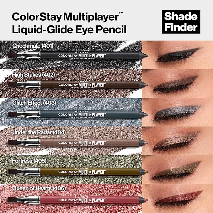 REVLON ColorStay Multiplayer Liquid-Glide Eye Pencil, Multi-Use Makeup With Blending Brush, Blends Then Sets, Creamy Texture, Waterproof, Smudge-proof, Longwearing, 402 High Stakes, 0.03 Oz