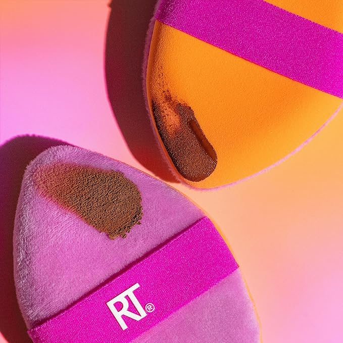 Real Techniques Miracle 2-In-1 Powder Puff 2 Pack, Dual-Sided, Full Size Makeup Blending Puff, Reversible Elastic Band, Makeup Sponge & Powder Puff, For Liquid, Cream & Powder Products, Crulety-Free