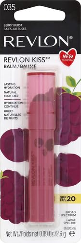 Revlon Lip Balm, Kiss Tinted Lip Balm, Face Makeup with Lasting Hydration, SPF 20, Infused with Natural Fruit Oils, 035 Berry Burst, 0.09 Oz (Pack of 2)