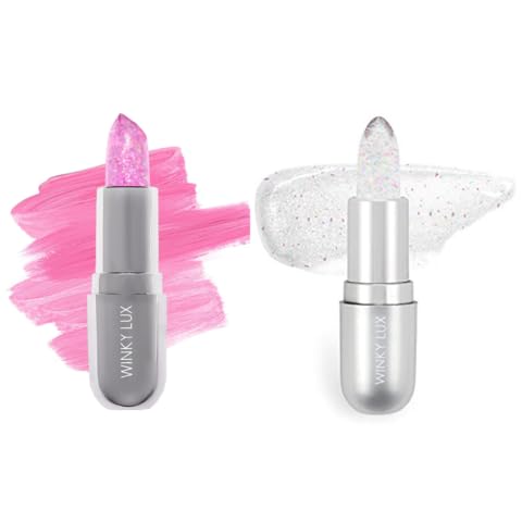Winky Lux Rainbow Confetti Glimmer Balm & Lavender Confetti Glimmer Balm Duo – pH Activated Color Changing Lip Balms, Hydrating Subtle Sparkle, Vanilla Scent, Vegan & Cruelty-Free