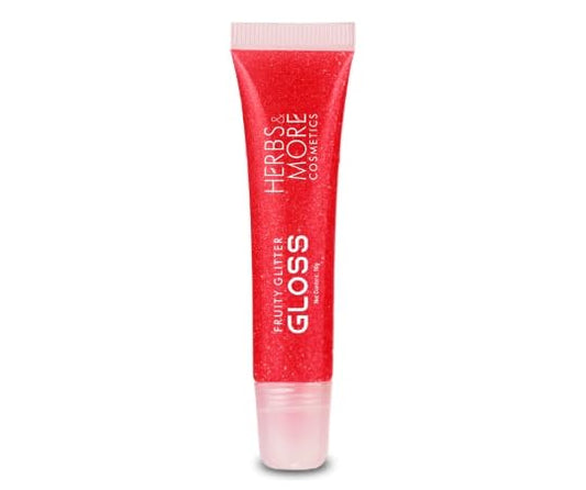 Herbs & More Cosmetics Fruity Lip Gloss Glitter – High Shine, Long-Lasting Moisture, Lightweight Non-Sticky Formula for Sparkling Lips - 10ml (Raspberry, 10ML)