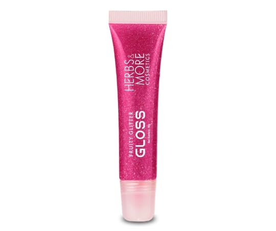 Herbs & More Cosmetics Fruity Lip Gloss Glitter – High Shine, Long-Lasting Moisture, Lightweight Non-Sticky Formula for Sparkling Lips - 10ml (Strawberry, 10ML)