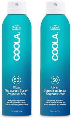 COOLA Organic Sunscreen SPF 50 Sunblock Spray, Dermatologist Tested Skin Care For Daily Protection, Vegan and Gluten Free, Fragrance Free, 6 Fl Oz (Pack of 2)