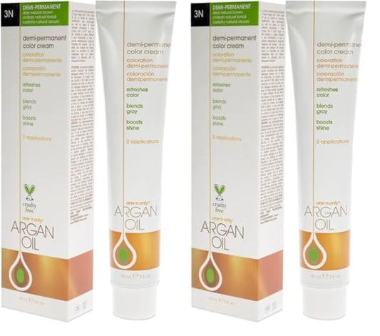 One n Only Argan Oil Demi-Permanent Color Cream - 3N Dark Natural Brown Hair Color Unisex 3 oz (Pack of 2)