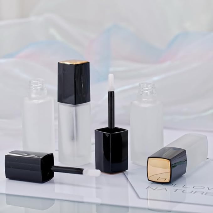 3 Pcs 5ml Frosted Glass Lip Gloss Tubes Refillable Square Lip Glaze Containers with Wands and Stoppers Mini Lip Balm Bottles Vials for DIY Makeup Travel