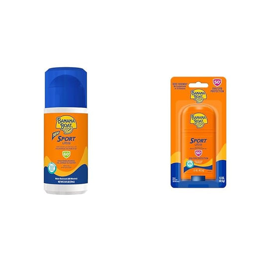 Banana Boat Sport Ultra SPF 50-60 Sunscreen Bundle, Roll On 2.5oz + Stick 1.5oz