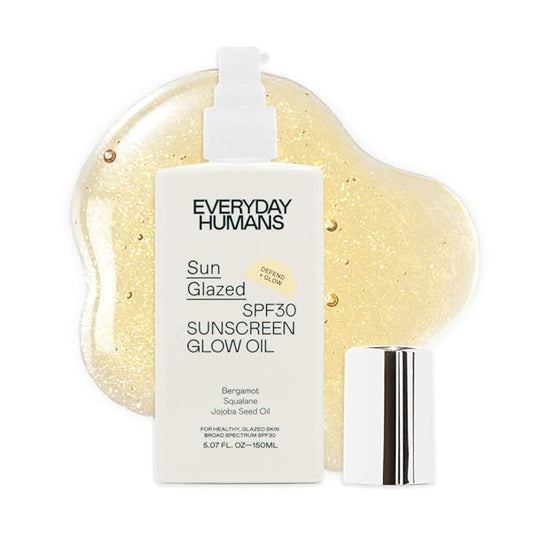Everyday Humans SPF30 Sheer Body Glow Oil with Gold Mica | Sun Glazed Hydrating UV Protection Vegan Cruelty Free 5.1 Fl Oz | Bergamot, Squalane, Jojoba Seed Oil | UVA/UVB Broad Spectrum Protection…