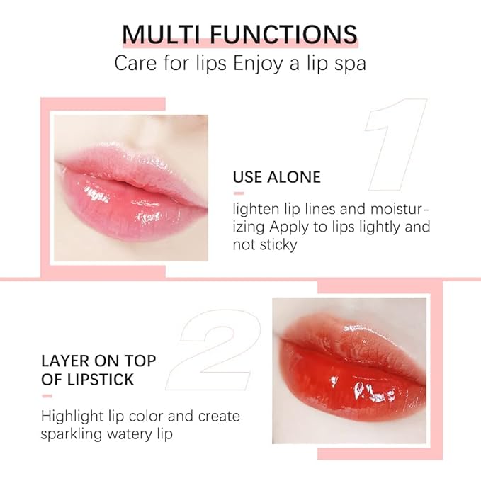 Hydrating Lip Glow Oil, Plumping Lip Gloss, Moisturizing Lip Oil Gloss, Transparent Moisturizing Lip Balm, Natural Lip Plumper, Lip Plumper Gloss Make Lips Fuller and Moisturizing (2PCS Clear)
