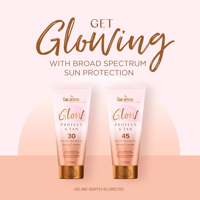 Coppertone Glow Protect and Tan Sunscreen Lotion + Gradual Self Tanner, SPF 45 Sunscreen, 5 Fl Oz Tube