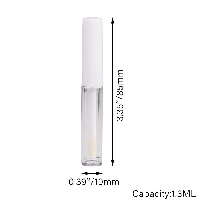 RDEXP 1.3ml Empty Lip Gloss Tube Clear Plastic Lip Gloss Containers Pack of 10 (White Cap)