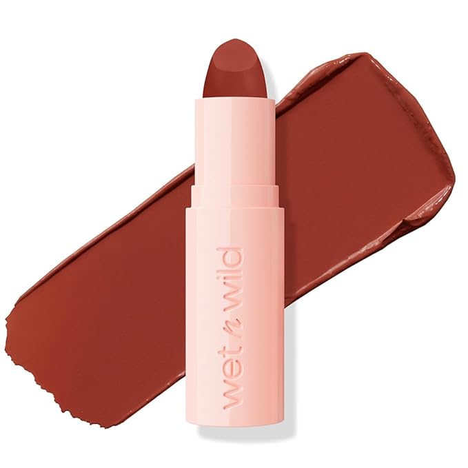 wet n wild Mega Last Rich Satin Lip Color, Rich Creamy Color with Satin Finish, Infused with Vitamin E & Moisturizing Argan Oil, Lightweight, Silky-Smooth, Vegan & Cruelty-Free - Brandy Kiss