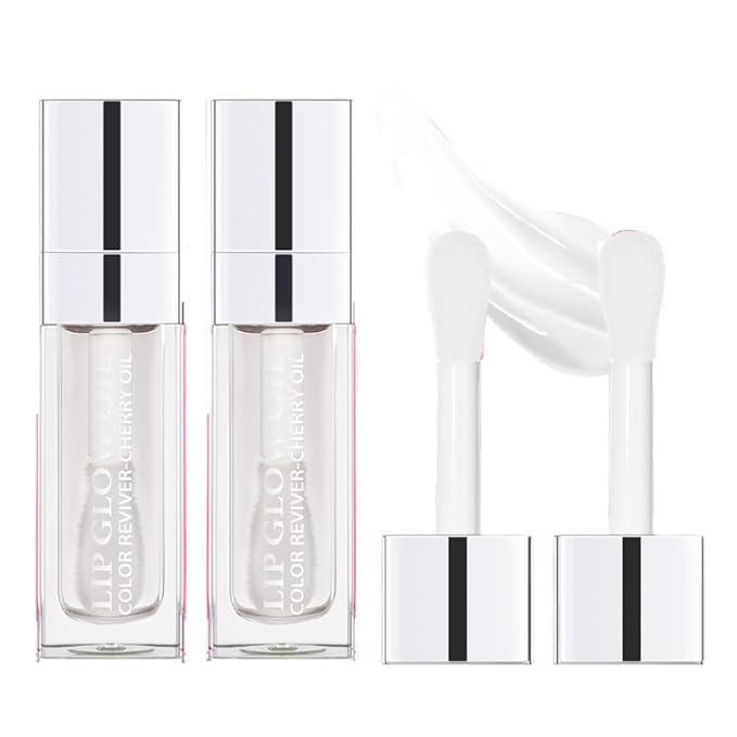 Hydrating Lip Glow Oil, Plumping Lip Gloss, Moisturizing Lip Oil Gloss, Transparent Moisturizing Lip Balm, Natural Lip Plumper, Lip Plumper Gloss Make Lips Fuller and Moisturizing (2PCS Clear)