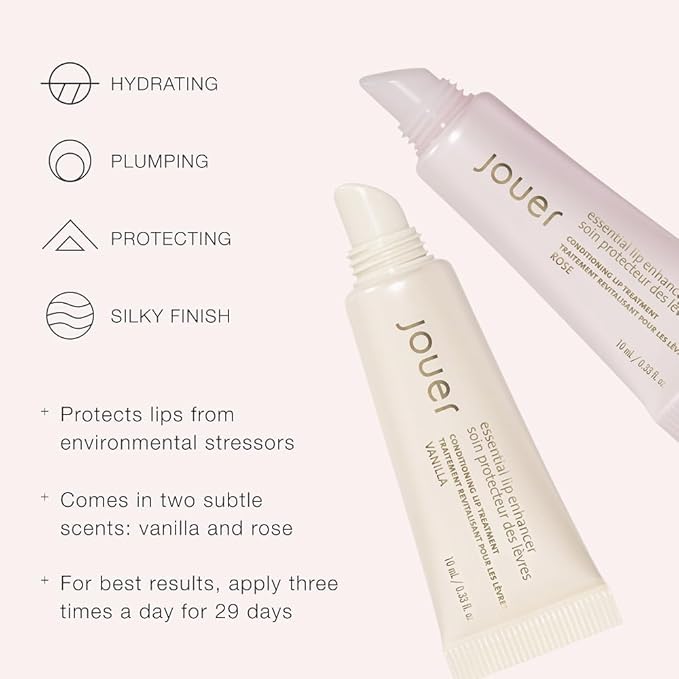 Jouer Essential Vegan Lip Enhancer - Plumping Lip Gloss - Enhancing Lip Conditioner - Moisturize, Plump, & Nourishing Lip Care - Jojoba Seed Oil & Maxi Lip Formula for Moisturizing & Fullness, Vanilla
