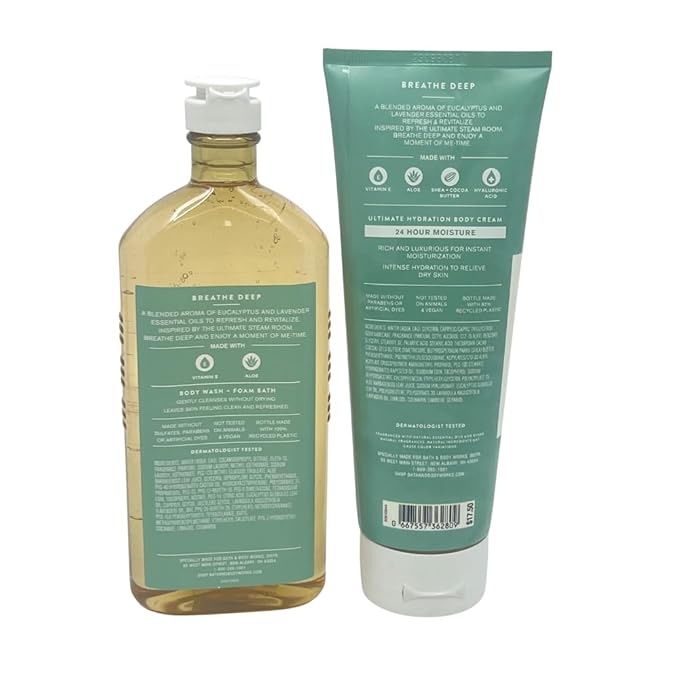 Bath & Body Works DEEP BREATHE Eucalyptus & Lavender 2-piece bundle - Body Wash and Body Cream