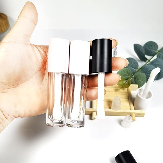 COSIDEA 24 pcs Empty 5ml big brush lip gloss tube Pink round lipgloss tubes container with big doe foot wand cosmetic packing containers