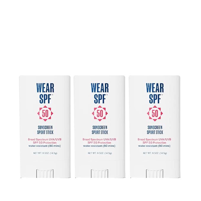 50 Sunscreen Sport Stick with Broad Spectrum SPF 50 UVA/UVB Protection, Sweat- & Water-Resistant Portable Hands-Free Stick for Face & Body, 3-pack