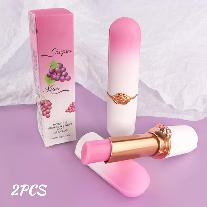 evpct 2Pcs Grape Tinted Lip Balms PH Lip Color Changing Lipstick Balm Stain Gift Set Queen for Women Girls Korean Mood Long Lasting Color Change Light Pink Lipstick Lip Tint Makeup Lip Plumper Gloss