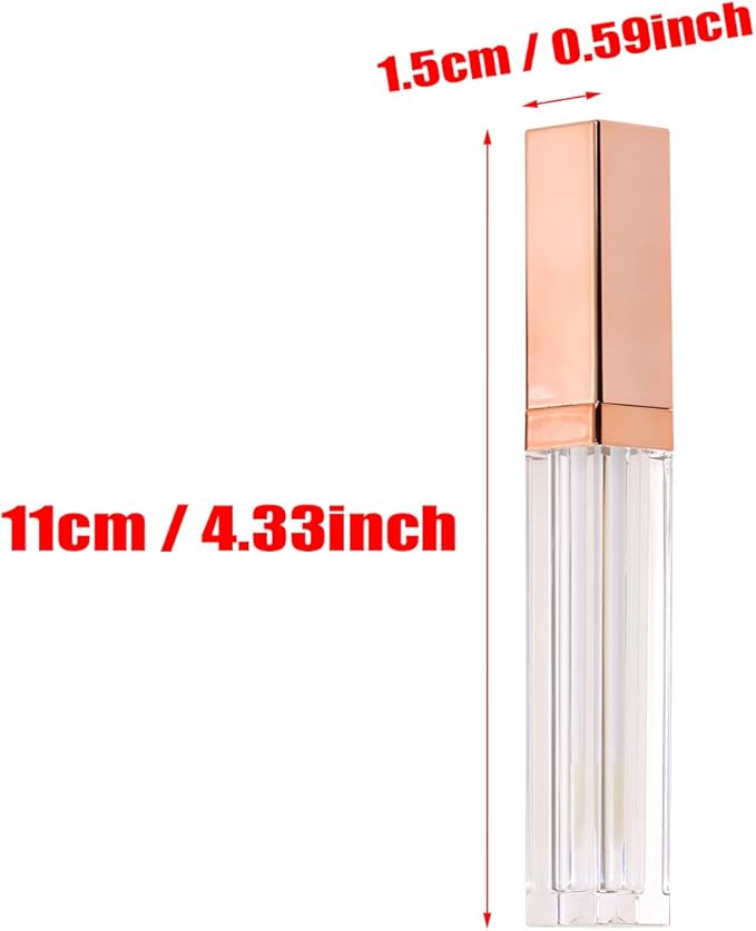 Mini Skater 6pcs 5ML Clear Empty Lip Gloss Tubes With Wand Reusable Refillable Travel Dispenser Bottle Vial With Rubber Stopper Cosmetic Container For Lipstick Balm Lip Glaze DIY Making (Rose Gold)