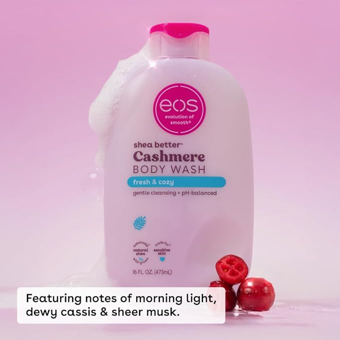 eos Shea Better Cashmere Body Wash, Fresh & Cozy, Moisturizing and Nourishing, pH Balanced Creamy Gel Formula, Paraben & Phthalate Free, Sensitive Skin,16 fl oz