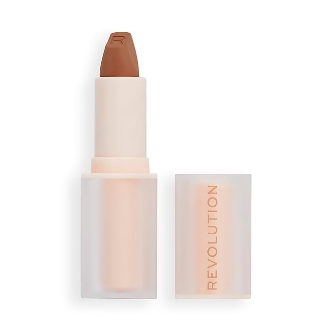 Revolution, Lip Allure Soft Satin Lipstick, Highly Pigmented & Smudge Proof, Long Lasting Creamy Satin Finish, Contains Vitamin E, Divine Brown, 0.11 oz