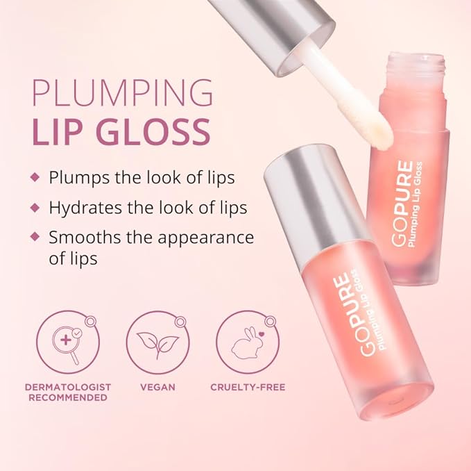 goPure Lip Plumper – Plumping lip gloss formula with Hyaluronic Acid & Peptides, moisturizing, volumizing, smooths the look of wrinkles, high shine