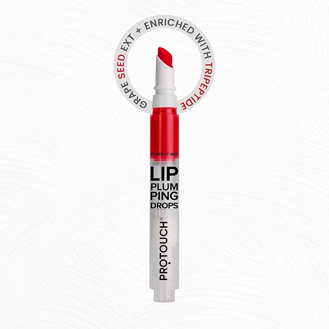 Glossy Lip Plumping Drops - Volumizing Lip Gloss With 8-Hour Plumping Effect - Vegan Formula With Caffeine & Grape Seed Extract - Perfect Red