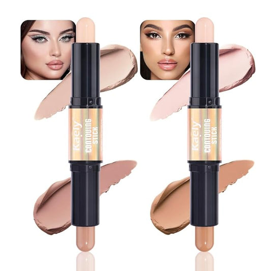 Kaely 2Pcs Cream Bronzer Highlighter Stick,Face Shaping Contouring Shades Makeup,15+17