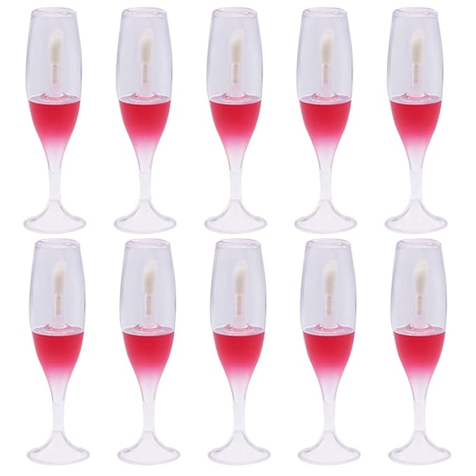 FZBNSRKO Lip Gloss Tubes, 10pcs 8ml Empty Refillable Bottles, Wineglass Shaped Containers for Women Girls, Reusable, Portable, Transparent and Red