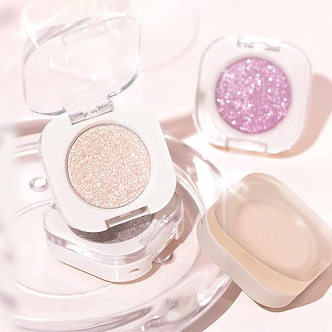 Glitter Shimmer Sparkle Eyeshadow Palette Makeup for Green Blue Eyes, Silver Glitter Shimmer Metallic Holographic Multichrome Cream Iridescent Single Monochrome Eye Shadow Makeup