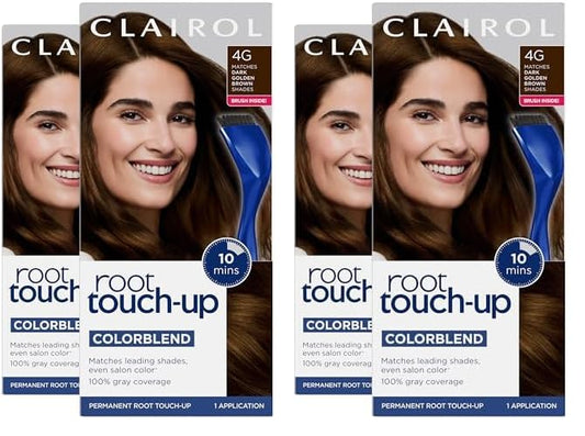 Clairol Root Touch-Up by Nice'n Easy Permanent Hair Dye, 4G Dark Golden Brown Hair Color, Pack of 4