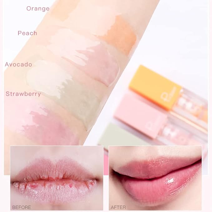 Plumping Lip Oil Set, Hydrating Lip Gloss Tinted Lip Balm Lip Care, Fruit Extract Lip Gloss Tinted for Dry Lip Moisturizing and Hydrating, Long Lasting Nourishing Non-sticky Cup (orange)