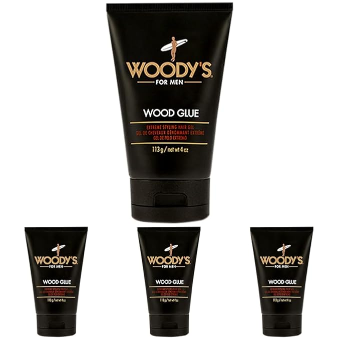 Woody's Wood Glue Extreme Styling Gel for Men, Intense Long-lasting Hold with No Flaking, Quick-drying, Retains Moisture, Suitable for All Hair Types and Hair Styles, 4 oz - 4 pack