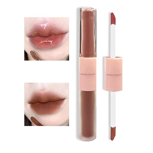 KWOLYKIM 2 In 1 Double Mirror And Matte Lip Gloss, Hydrating Lip Gloss with Essential oil, Liquid Shine Glossy Lip Tint, Hydrated & Fuller-looking Lips, Long-Lasting Sweet Lip Glaze