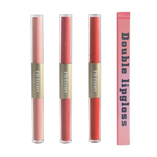 Double-end 2-in-1 Matte & Shimmery Lip Gloss Set, 3 PCS/Set (Set A, 3pcs)