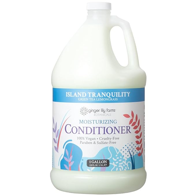 Ginger Lily Farms Botanicals Moisturizing Conditioner for Dry Hair, Island Tranquility, 100% Vegan & Cruelty-Free, Green Tea Lemongrass Scent, 1 Gallon (128 fl oz) Refill