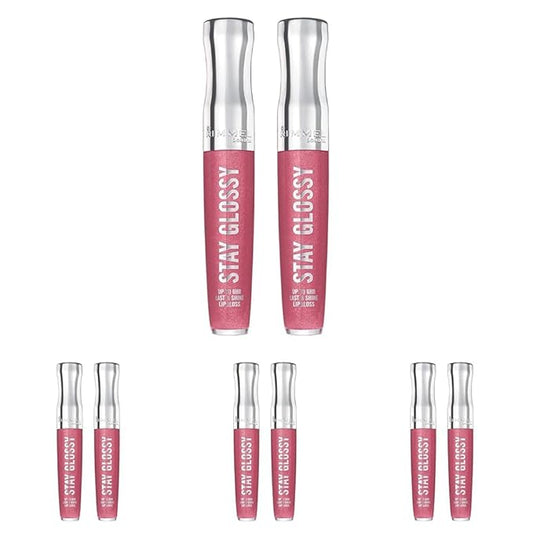 Rimmel Stay Glossy 6HR Lip Gloss, Stay My Rose, 0.18 Fl Oz (Pack of 8)