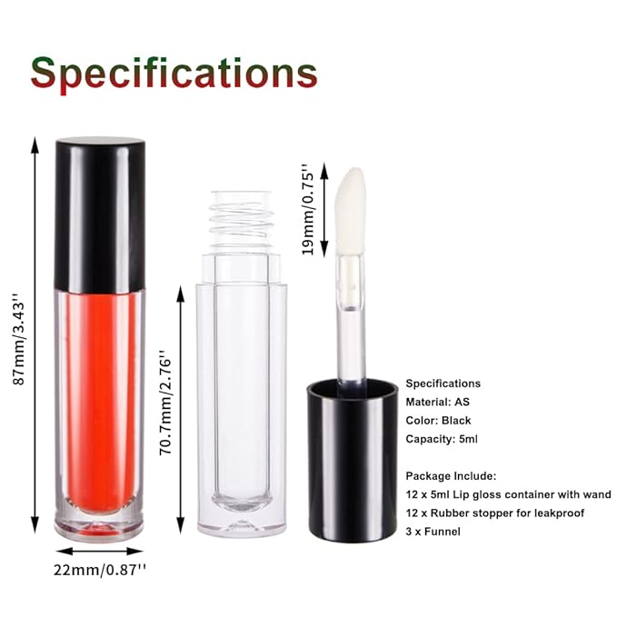 YITOU 12PCS Lip Glaze Bottle Empty 5ml, Transparent Glaze